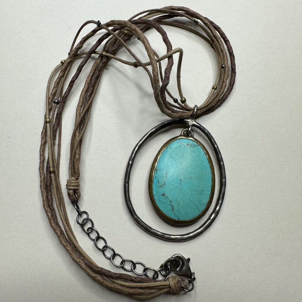Silpada Pendant Howlite Necklace Leather Turquoise Tone Sterling Silver N1804 - Picture 4 of 14